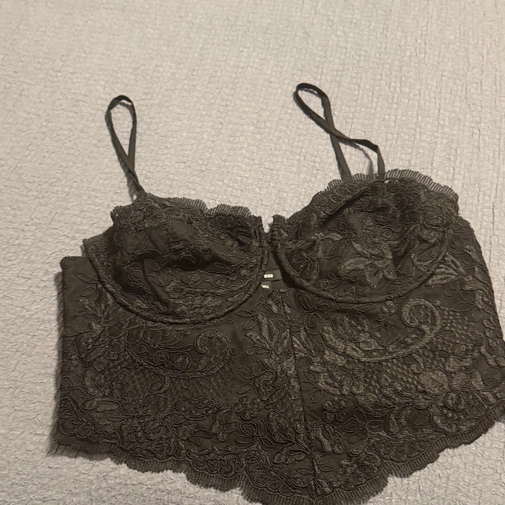 Express Lace Crop Top in Chocolate Brown